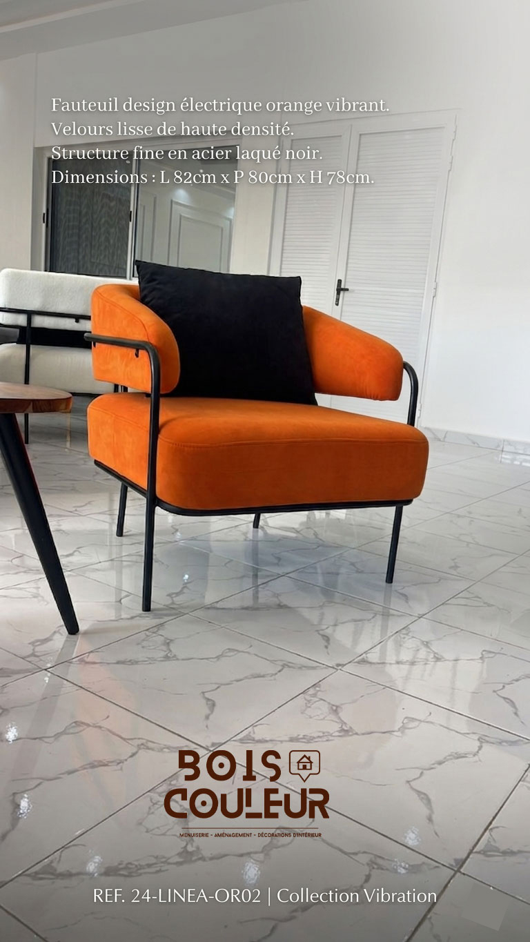 Fauteuil Design Électrique – Velours Orange Vibrant