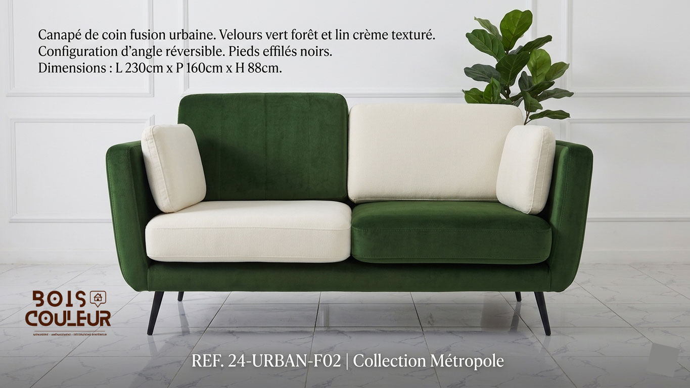 Canapé de Coin Fusion Urbaine – Vert Forêt & Lin Crème