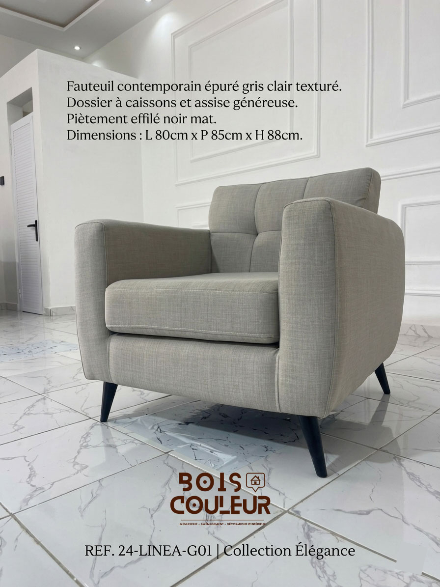 Fauteuil Contemporain Épuré – Gris Clair Texturé