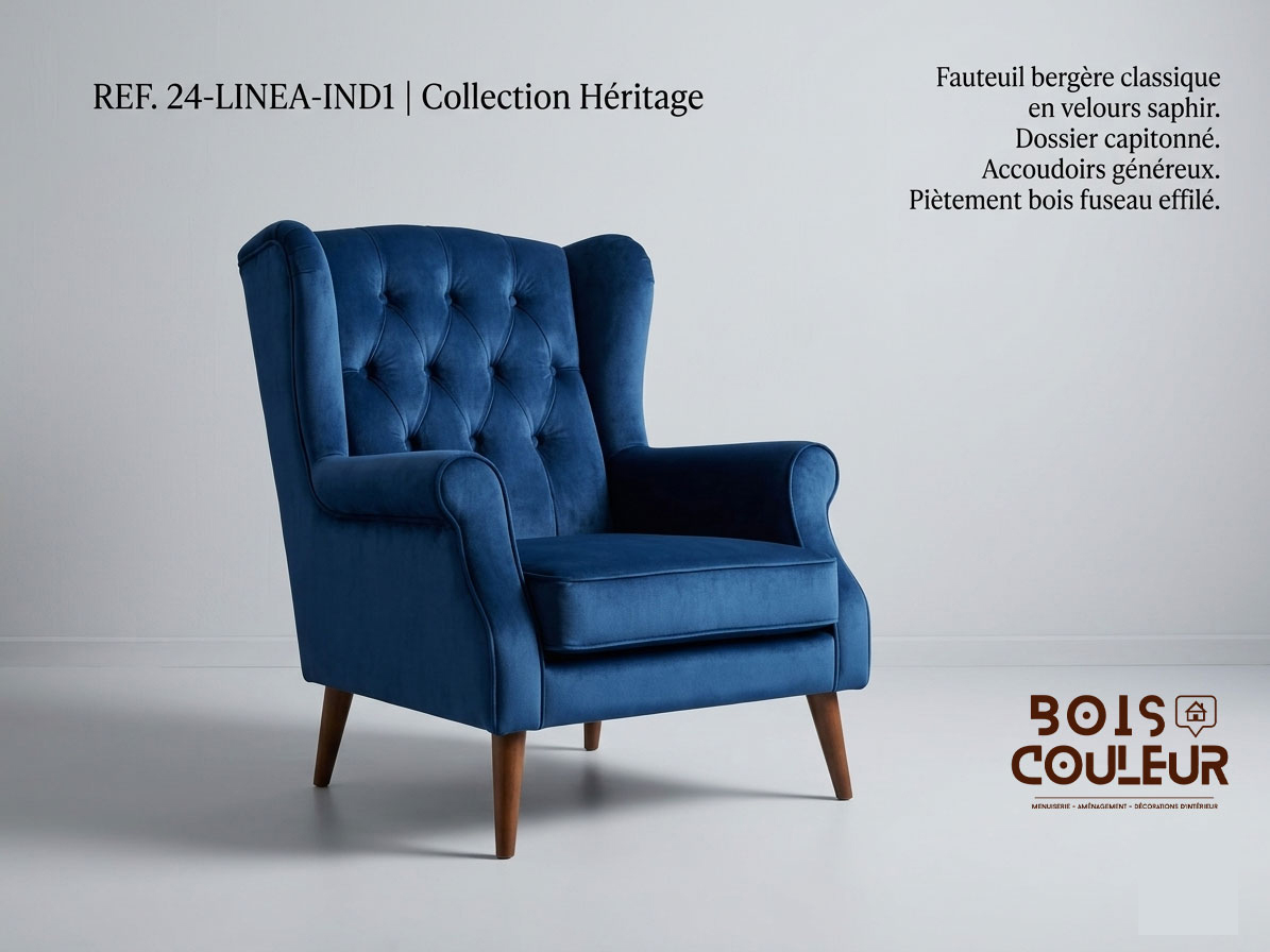 Fauteuil Bergère Classique – Velours Saphir