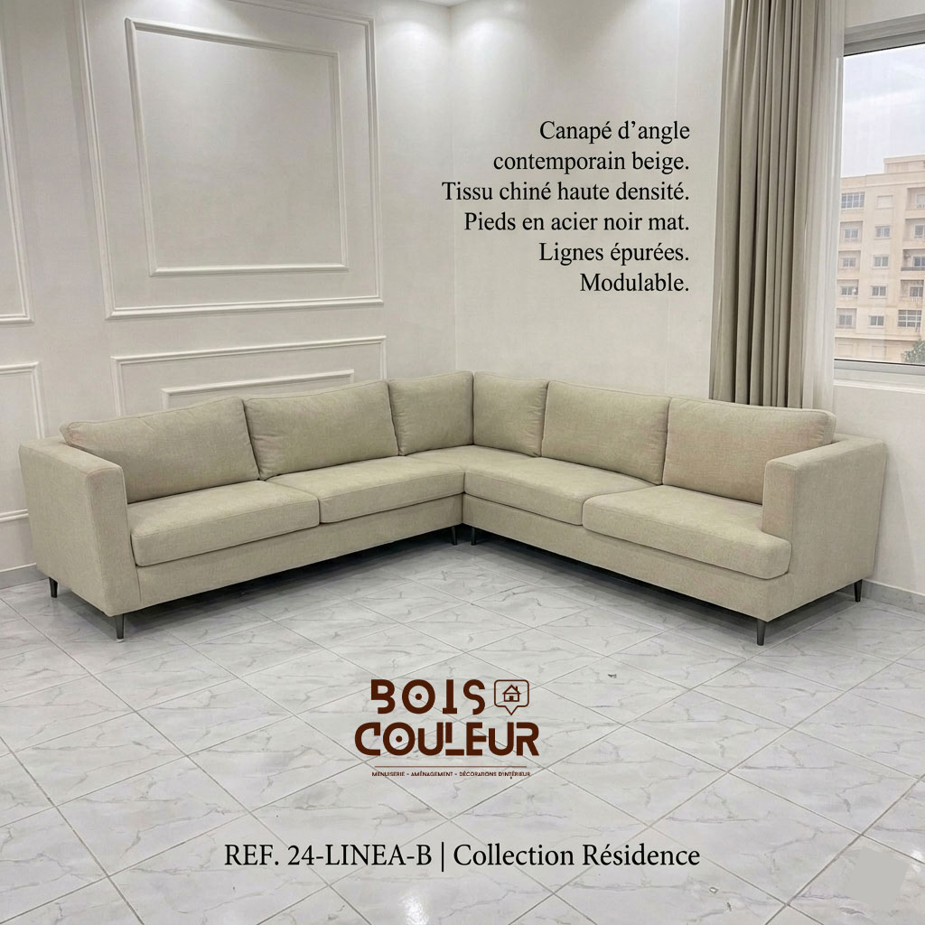Canapé d'Angle Contemporain – Tissu Chiné Beige
