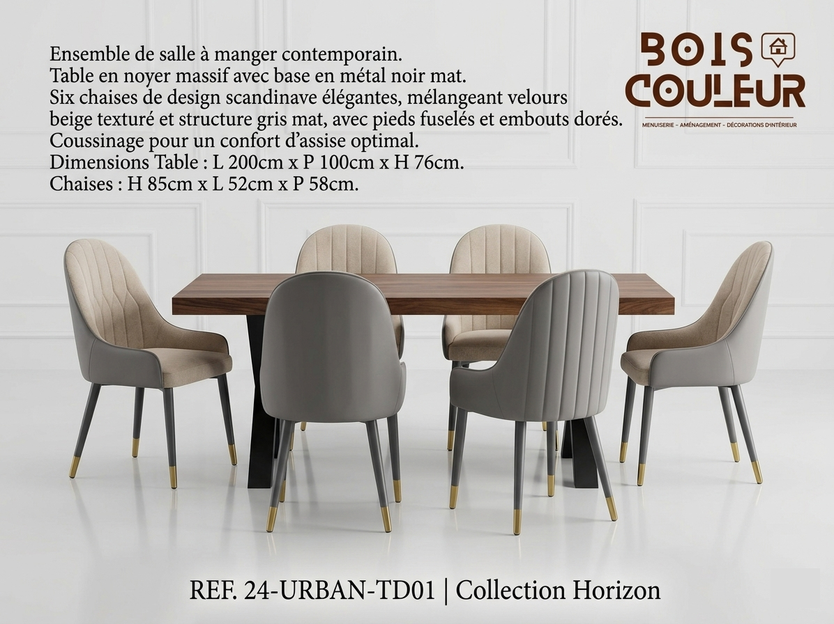 Ensemble Salle à Manger Contemporain – Table Noyer & 6 Chaises