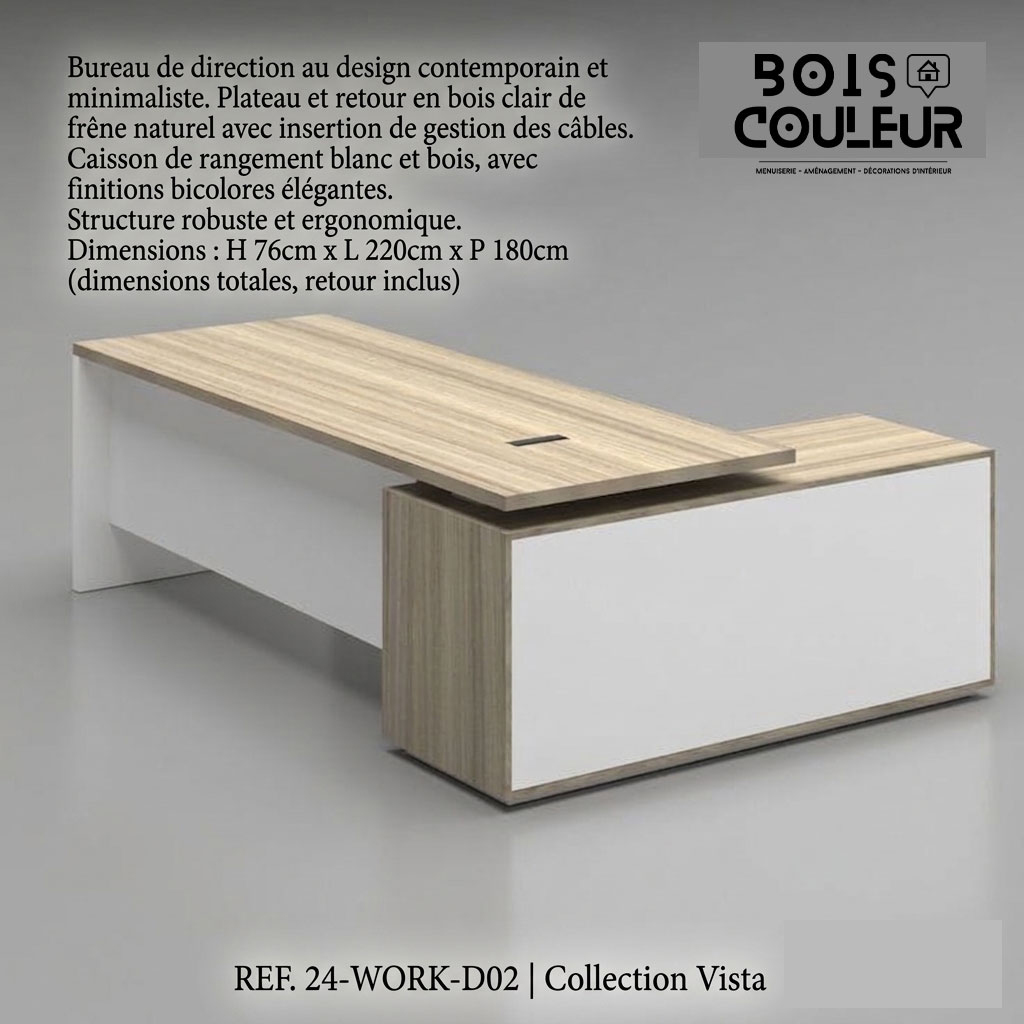 Bureau de Direction Contemporain avec Retour – Frêne & Blanc