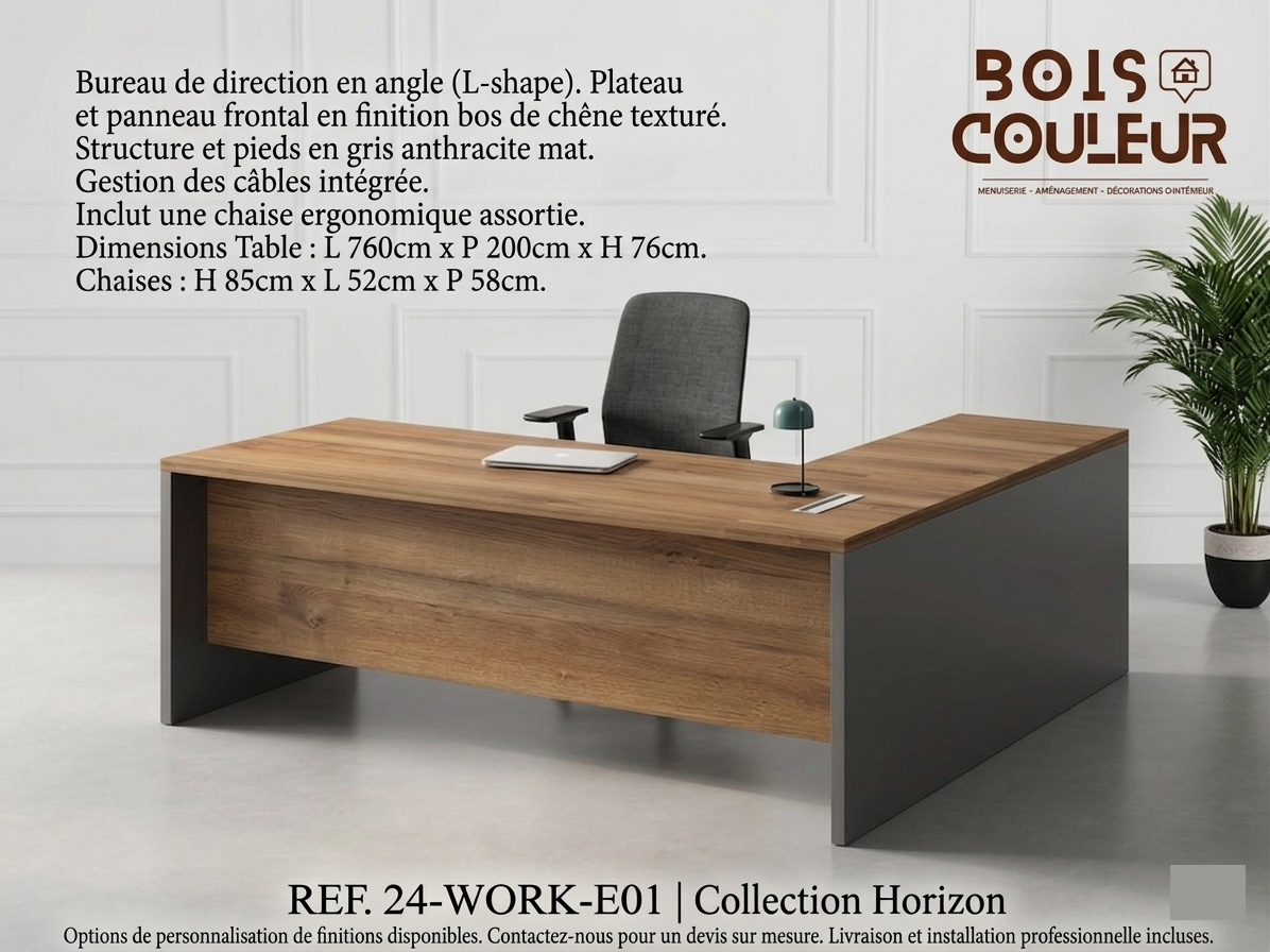 Bureau de Direction L-Shape – Chêne Texturé & Anthracite