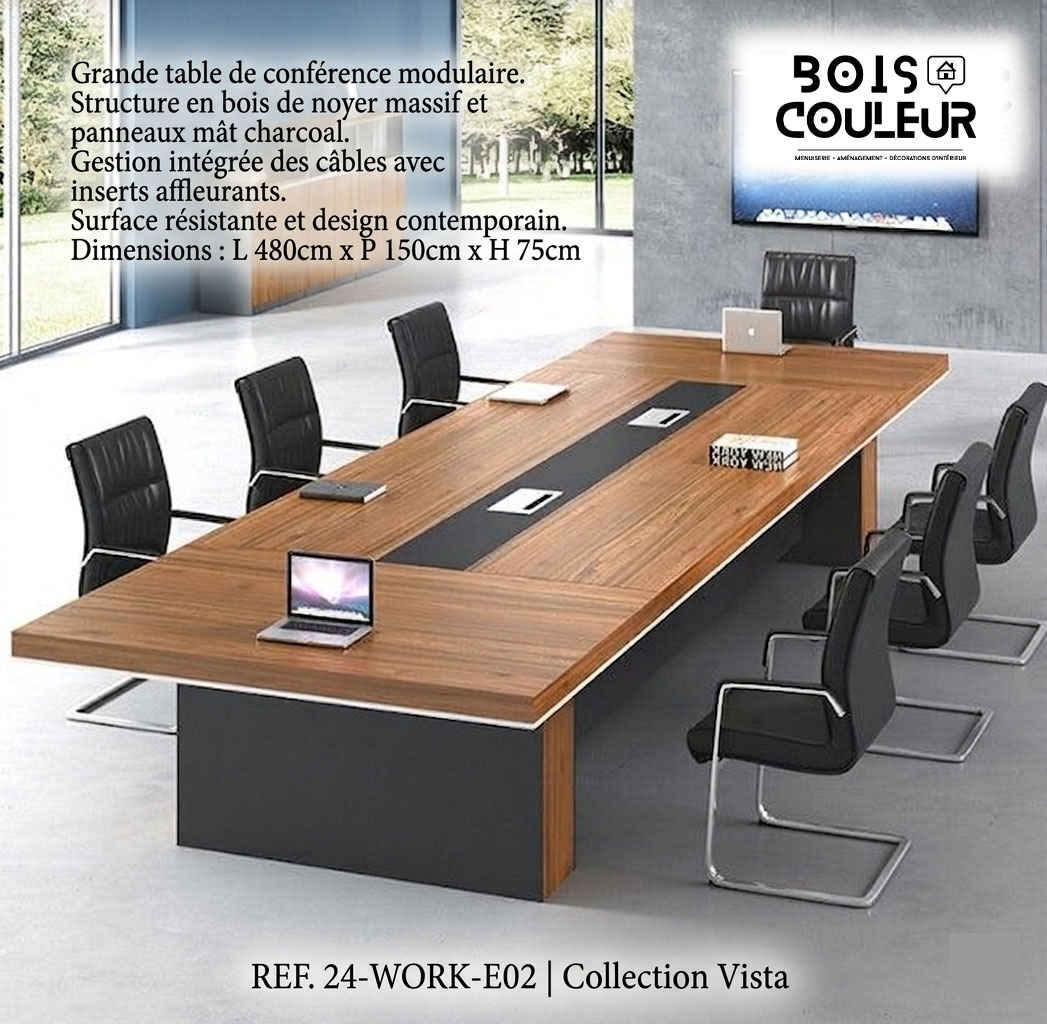 Table de Conférence Modulaire – Noyer Massif & Charcoal