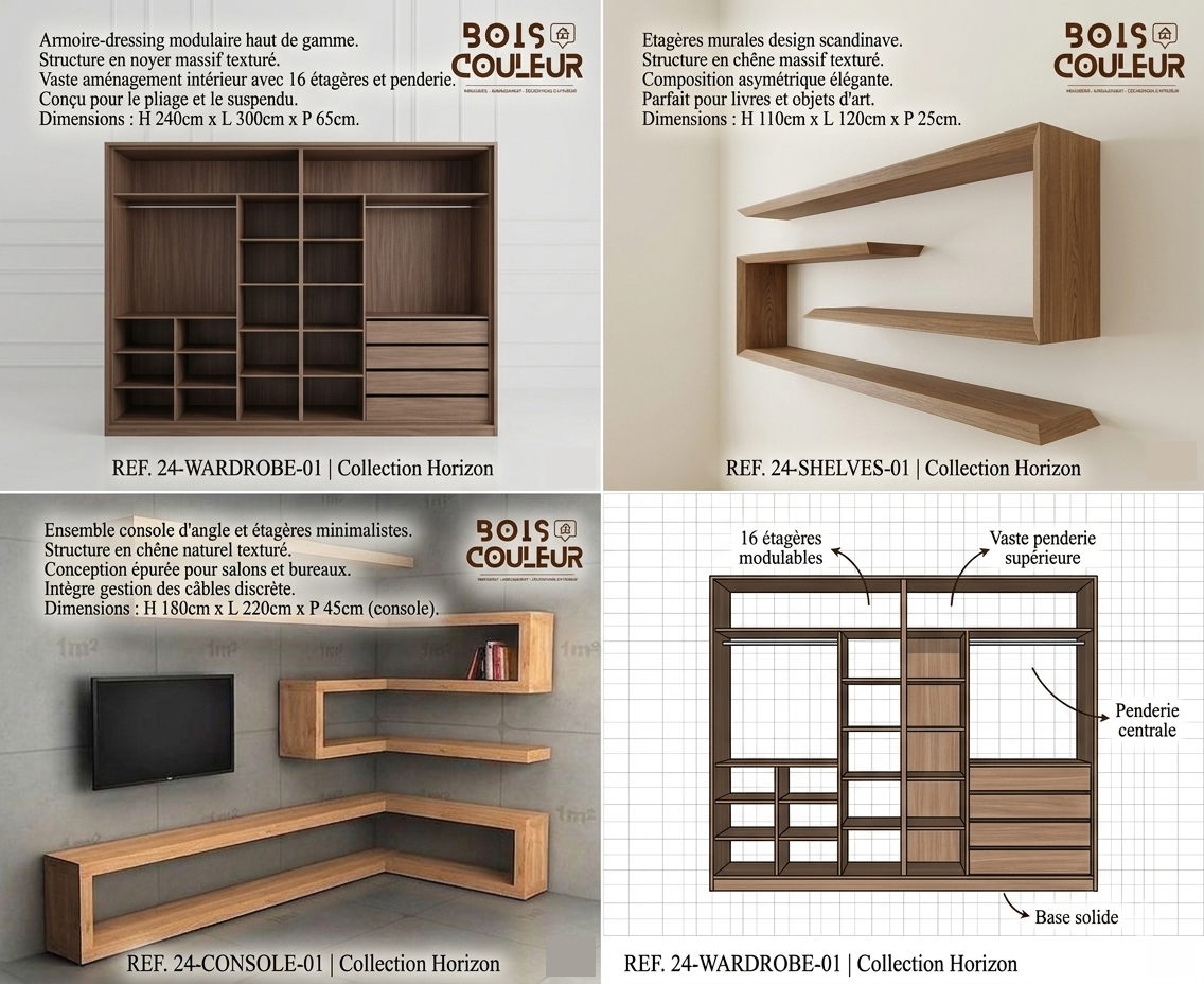 Armoire-Dressing Modulaire Haut de Gamme – Noyer Massif