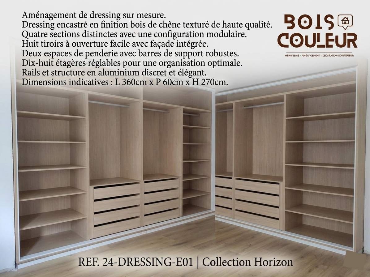 Dressing Encastré Sur Mesure – Finition Chêne Texturé