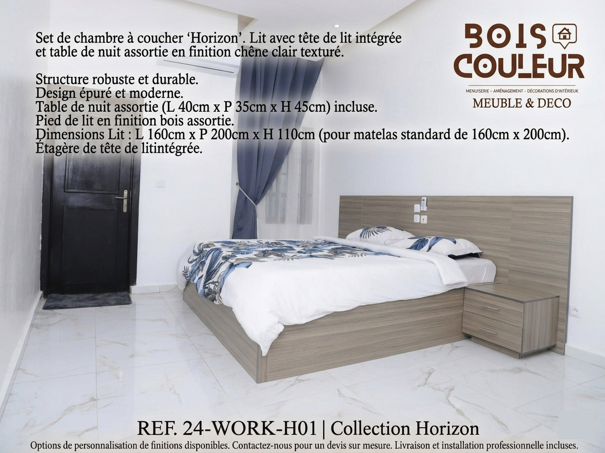 Set de Chambre à Coucher Horizon – Finition Chêne Clair