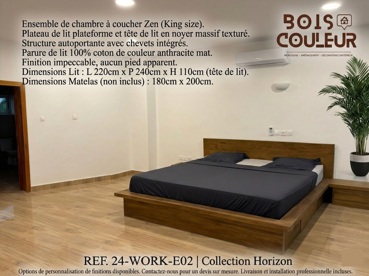 Ensemble Chambre Zen King Size – Noyer Massif Texturé
