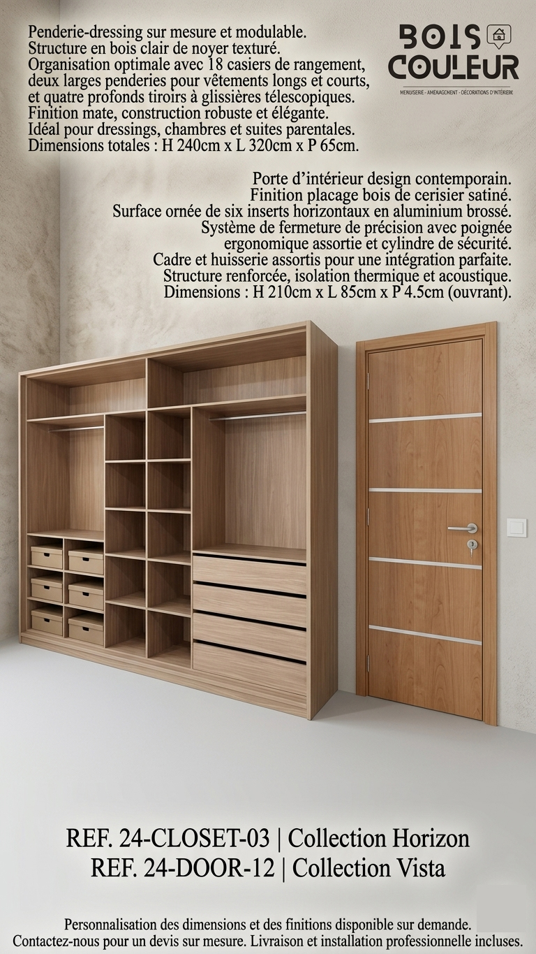 Porte d'Intérieur Design Contemporain – Cerisier Satiné & Aluminium