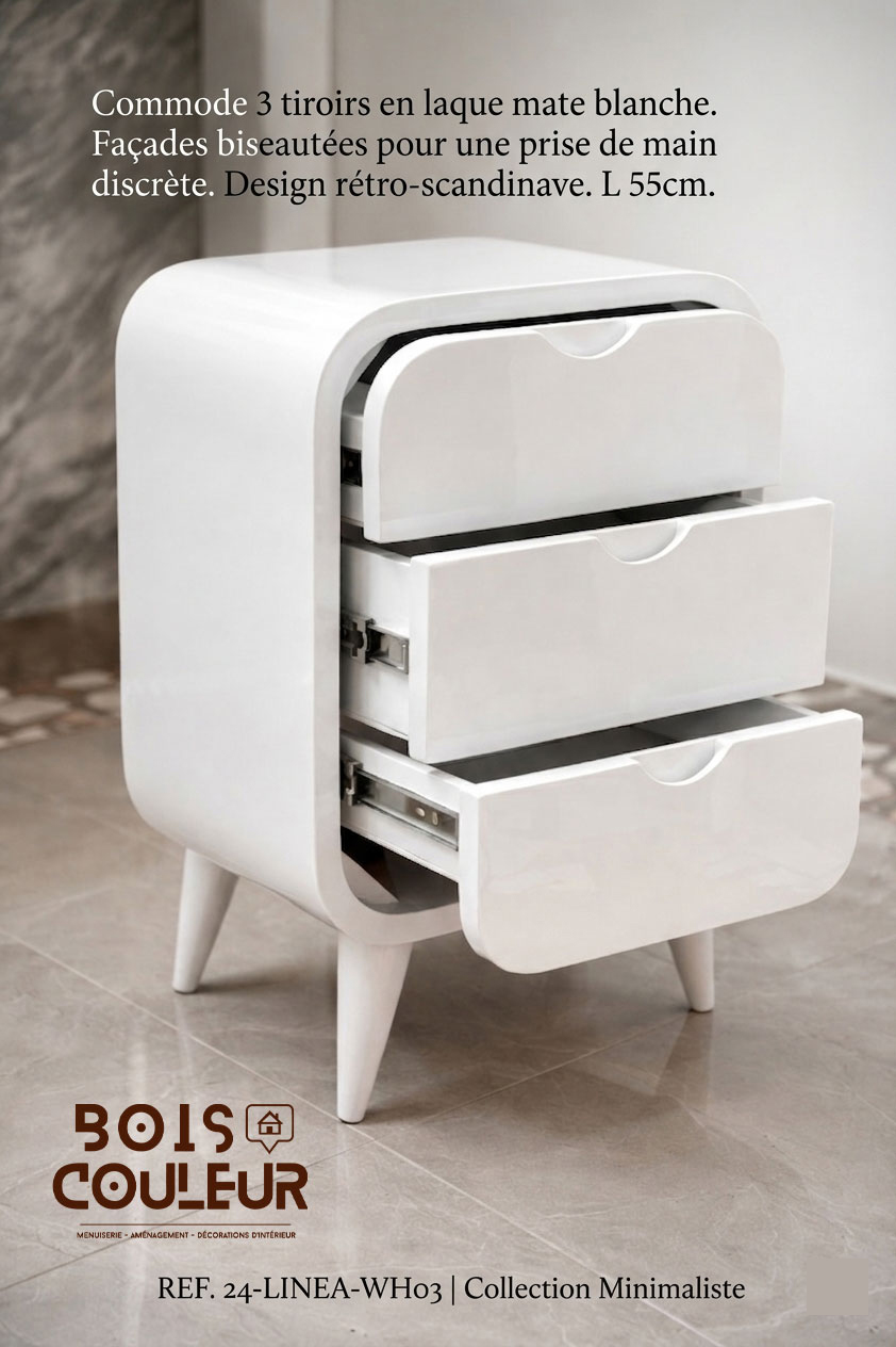 Commode 3 tiroirs LINEA – Blanc Mat