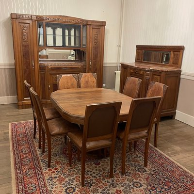 Ensemble Table et Chaises de Salle à Manger Art Déco en Noyer